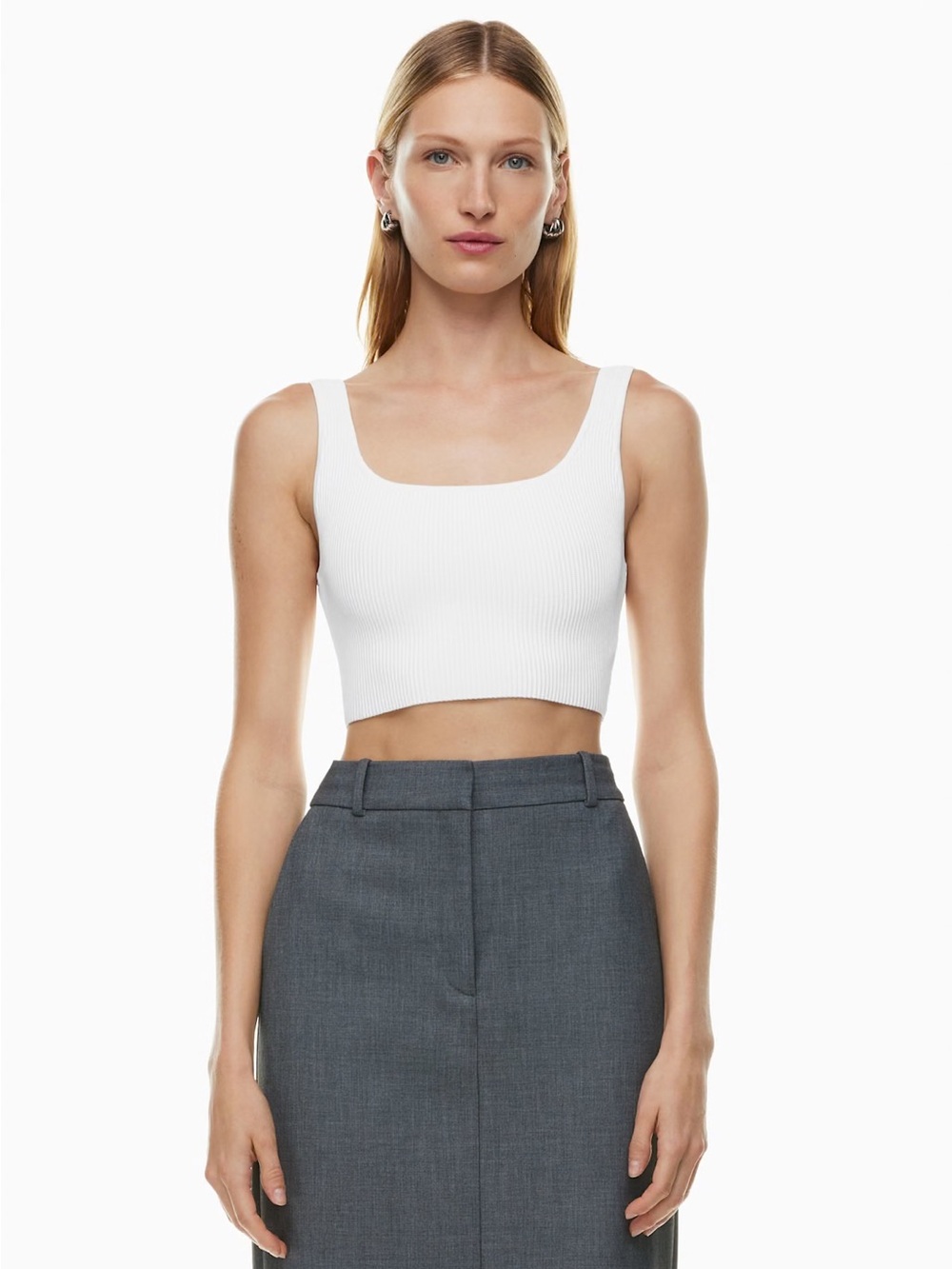 Aritzia Babaton Sculpt Knit Squareneck Cropped Tank White S